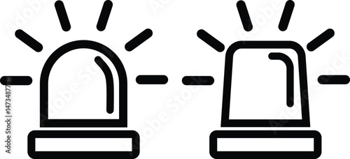 Alarm siren vector icon set.  Symbol isolated white background. Silhouette and Line Icon. Emergency siren ambulance or police 