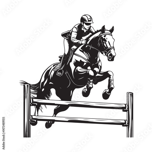Horse jump vector. Horse Jumping Show Jumping Competition Horse Riding Vector.