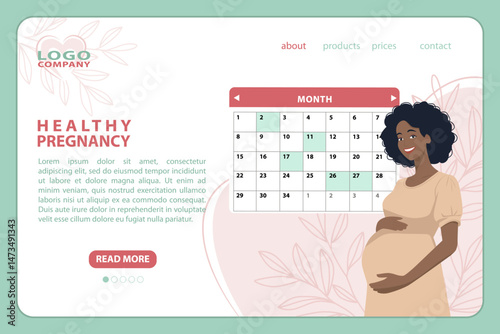 Medical appointment during pregnancy. Pregnant woman making appointment with calendar. Landing page template. Cute vector illustration in flat style