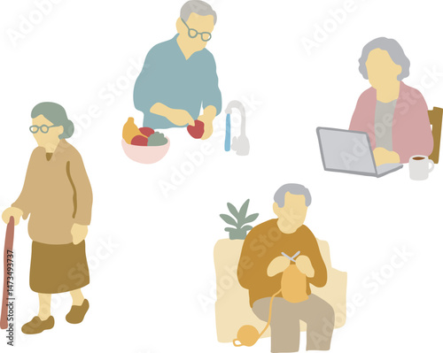 シニアの日常生活のイラスト