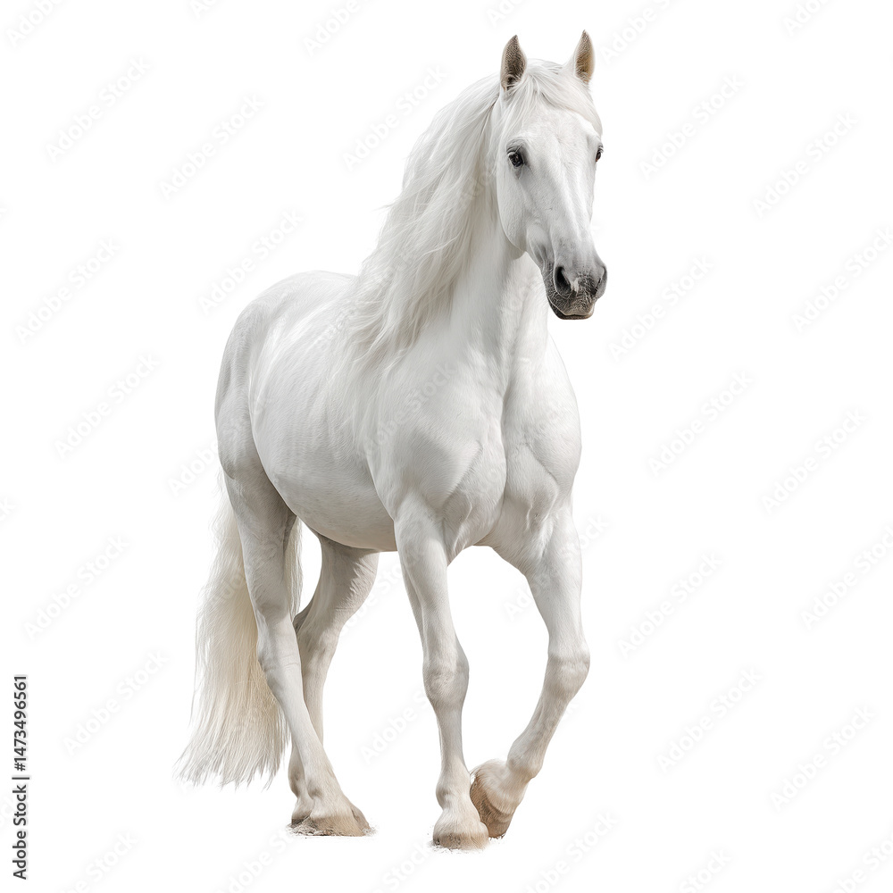 Obraz premium Majestic White Horse Portrait - A Stunning Capture of Equestrian Beauty , isolated on white background png
