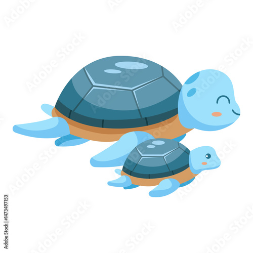 Baby turtle with mother turtle