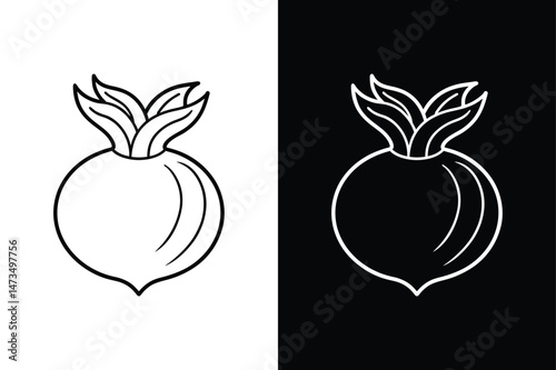 Flat Kohlrabi Outline Icon. Vector Symbol for Culinary and Nature Projects