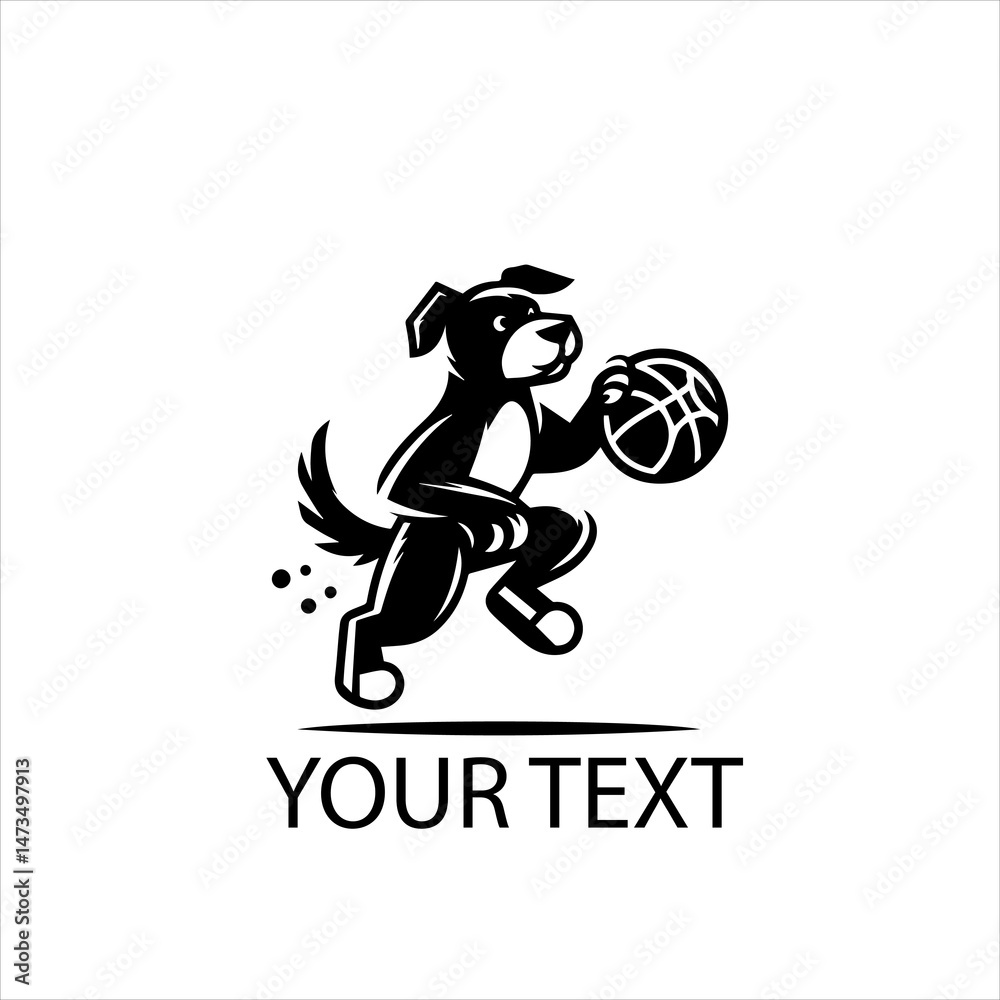 Fototapeta premium Dog Playing Basketball Vector Logo Silhouette Isolated on White Background