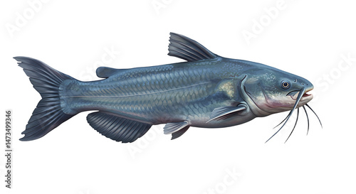 Detailed digital painting of a freshwater blue catfish on a white background