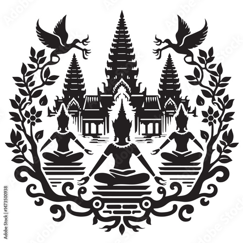 Bokator (Cambodia)Silhouette line art vector illustration on white background