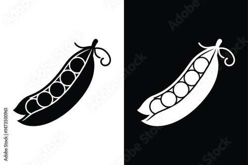 Fresh Peas Solid Icon. Flat Vector Silhouette Isolated on White and Black