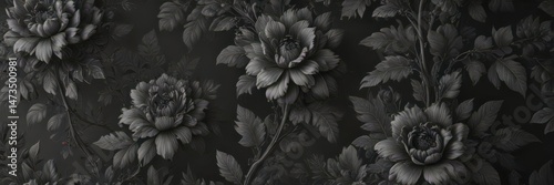 Intricate charcoal floral wallpaper, rich texture , background, rich