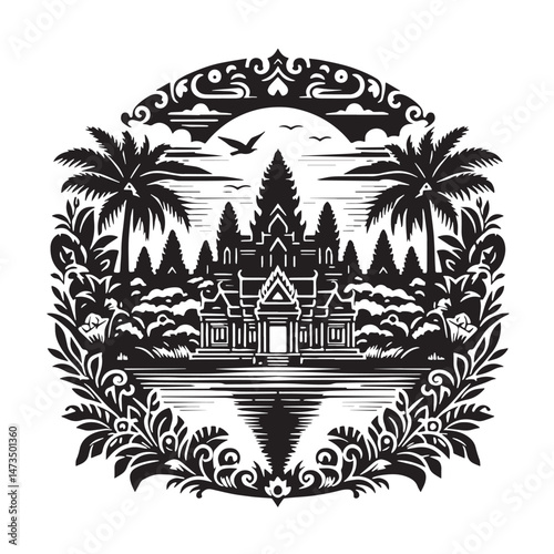 Bokator (Cambodia)Silhouette line art vector illustration on white background