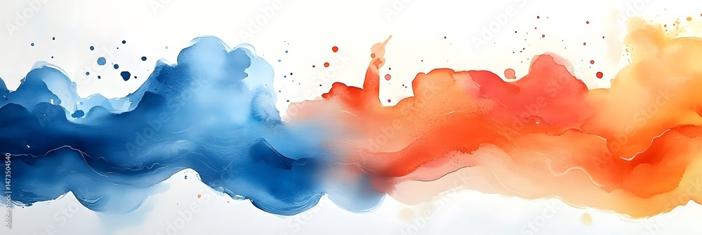 Obraz premium Vivid abstract watercolor artwork featuring blue and orange hues blending seamlessly