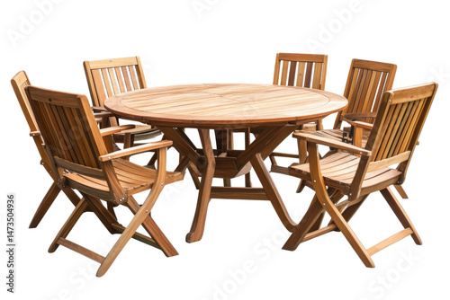 Outdoor Teak Wood Dining Set With Six chairs  isolated on a transparent background