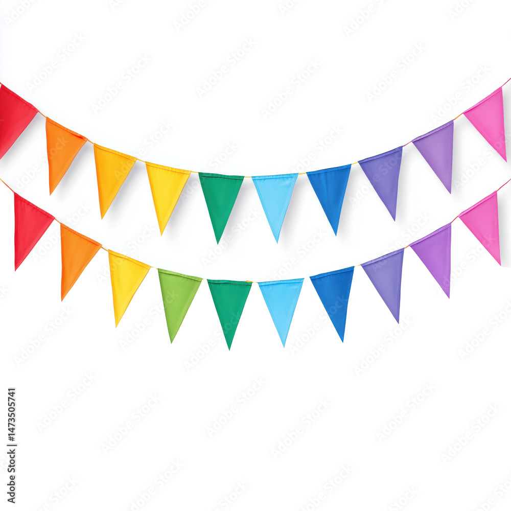 Fototapeta premium Vibrant Rainbow Triangular Flags for a Festive Celebration , isolated on white background png