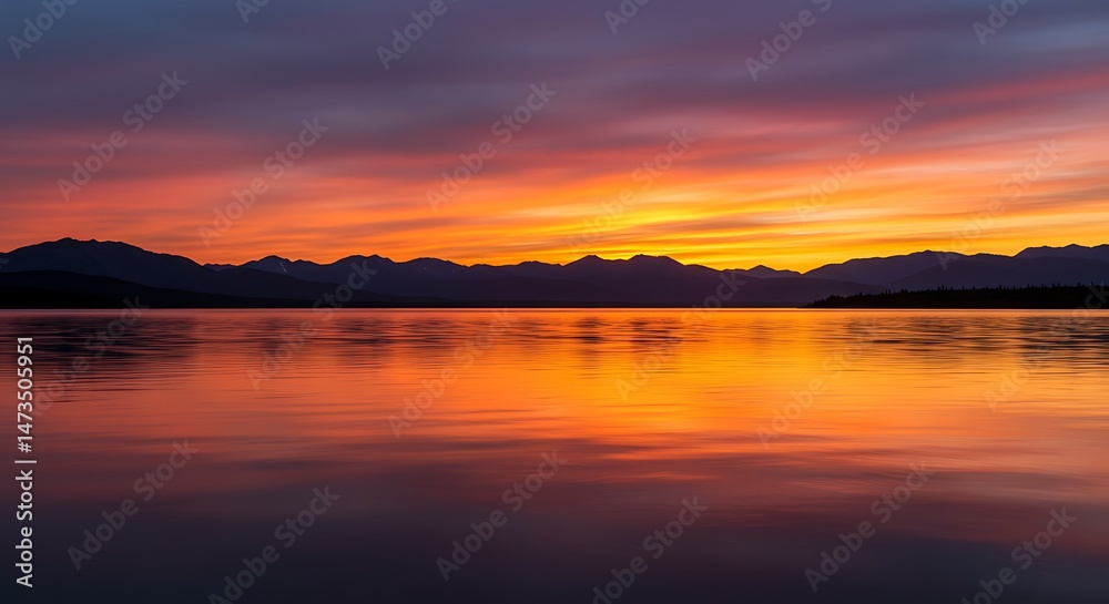 Fototapeta premium Mountain lake at colorful sunset