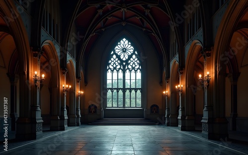 Grand Gothic Hall Interior at Night. High quality