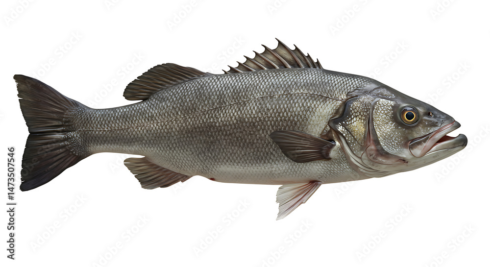 Fototapeta premium Isolated sea bass illustration, a commercially important and popular marine fish
