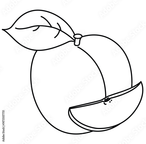 Cute cartoon hand drawn vector apricot coloring page.