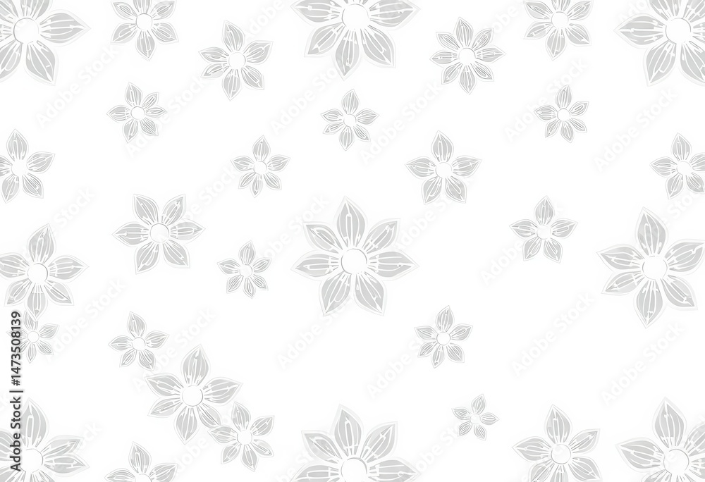 Modern geometric seamless pattern featuring white line-art flowers on a light gray background, repeat, surface Modern geometric seamless pattern featuring white line-art flowers on a light gray background, repeat, surface