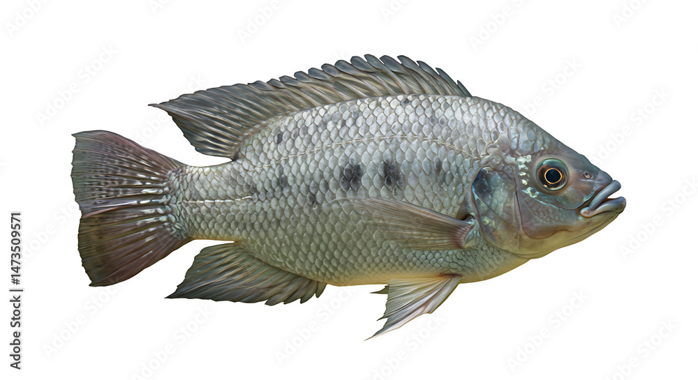 Obraz premium Isolated tilapia with intricate scales showcasing natural aquatic biology