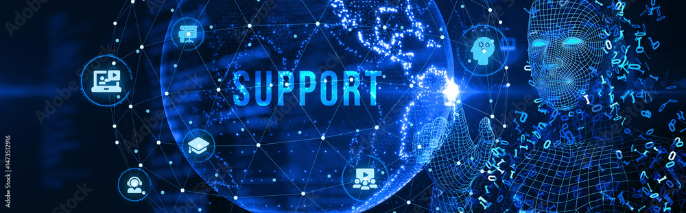 Naklejka premium Business, Technology, Internet and network concept. Technical Support Center customer service. 3d illustration