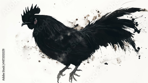 Vector illustration. Watercolor Painting of a Rooster, on white background.