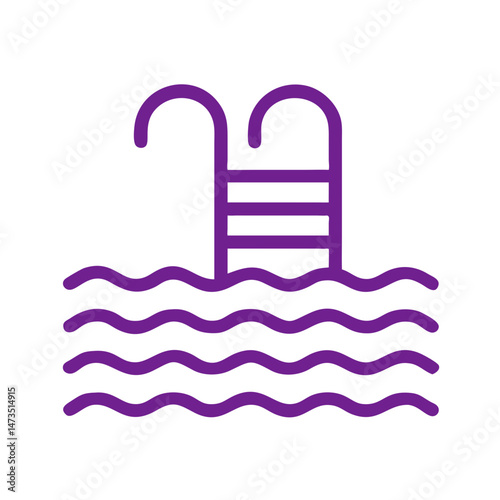 Swimming pool icon with ladder and water waves in gradient outline style.