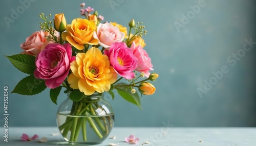 A heartfelt arrangement of spring flowers in a vase, perfect for Mother's Day , vase, yellow