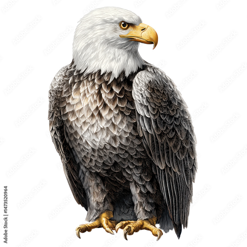 Fototapeta premium Majestic Eagle Portrait - Detailed Illustration of a Powerful Bird of Prey , isolated on white background png