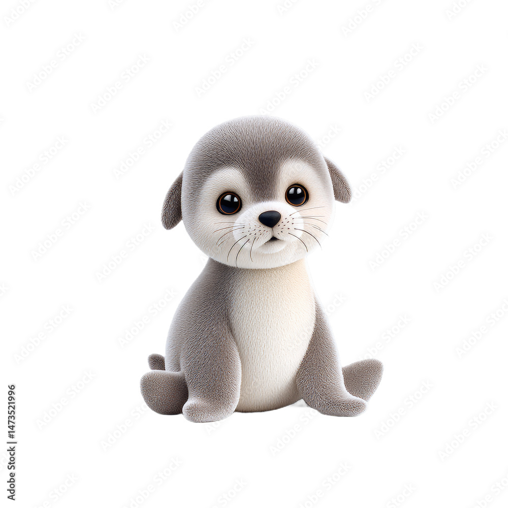 Fototapeta premium Adorable Stuffed Seal Doll Sitting Perfectly on a Solid Black Background Showcasing Its Textured Soft Fabric and Unique Animal Shape Ideal for Children and Decorative Use
