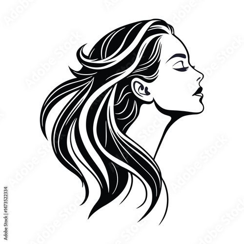 Women Long Hair Style Icon Vector logo design for beauty salon or hair salon.
