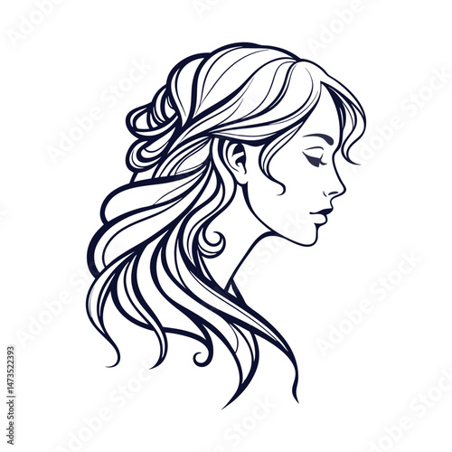 Women Long Hair Style Icon Vector logo design for beauty salon or hair salon.
