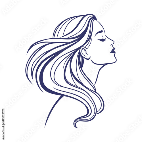 Women Long Hair Style Icon Vector logo design for beauty salon or hair salon.
