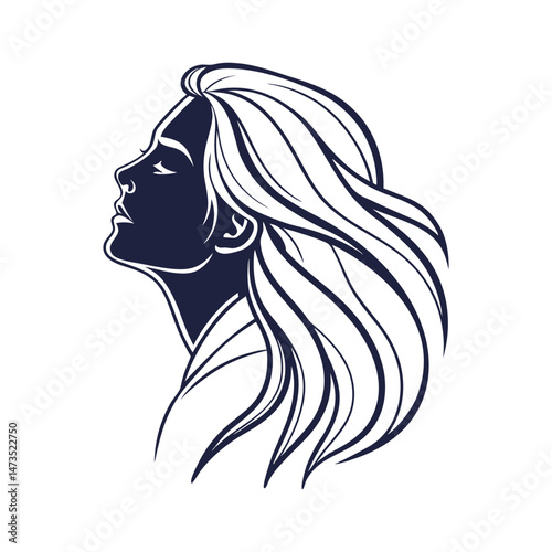 Women Long Hair Style Icon Vector logo design for beauty salon or hair salon.
