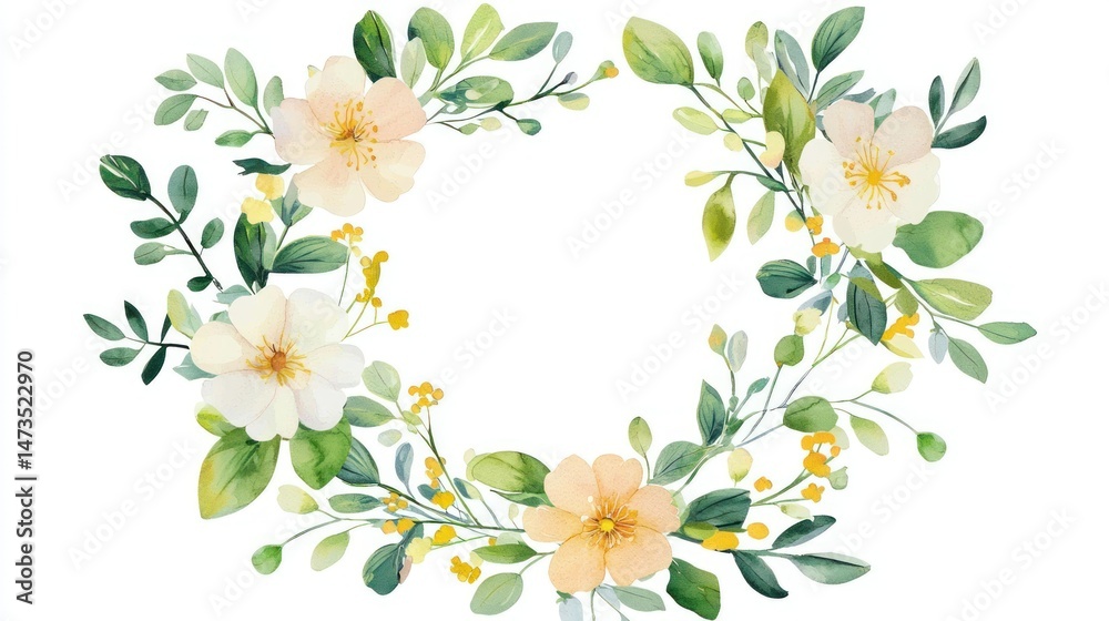 Obraz premium Spring floral wreath painting isolated on white background