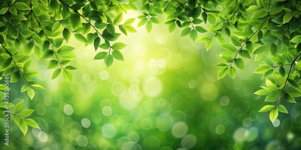 Fototapeta premium Lush green leafy branches with blurred background and bokeh effect , nature, greenery, nature