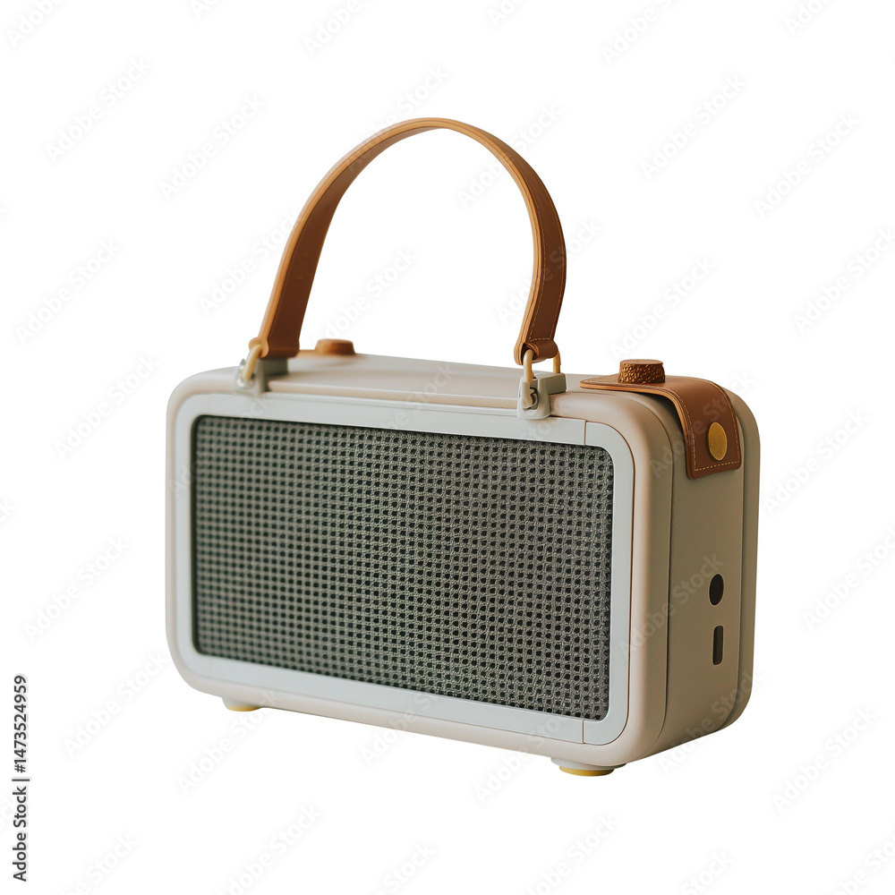 Fototapeta premium aesthetic portable speaker, flat lay composition, with slight perspective tilt, white background