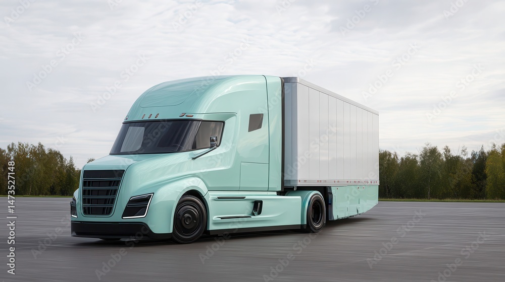Modern light-green semi-truck on paved surface.
