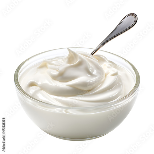 Fresh yogurt with spoon isolated on transparent background