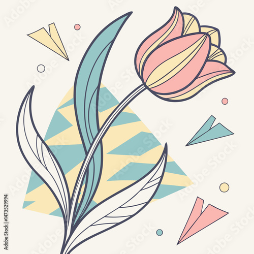 Modern Abstract Tulip Flower in Pastel Shades