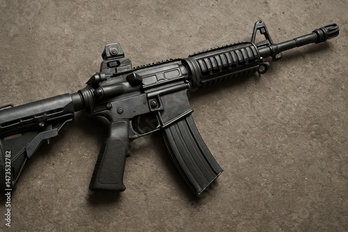 Close-up of modern AR-15 assault rifle, military weapon photo