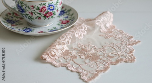 Wallpaper Mural 繊細なレース模様 上品な紅茶時間 柔らかな光が優しく照らす. AI Generated Torontodigital.ca
