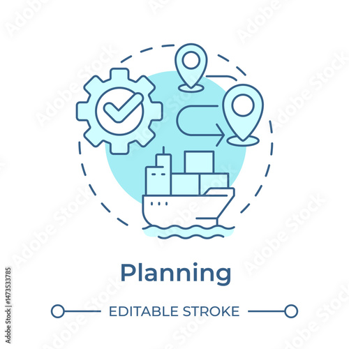 Planning soft blue concept icon. Detailed berth to berth navigational route. Stage of passage development. Round shape line illustration. Abstract idea. Graphic design. Easy to use in booklet