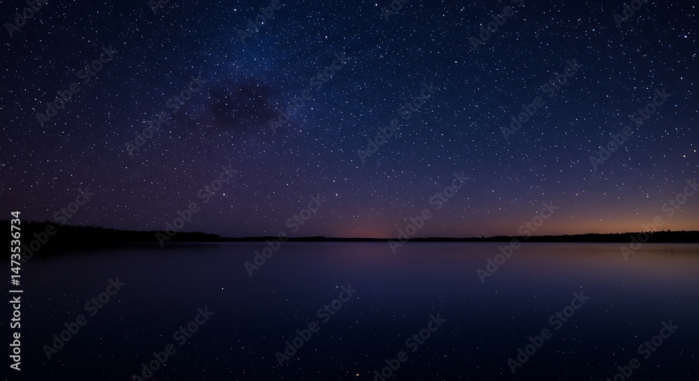 Fototapeta premium Mystical Starry Night Over Calm Lake
