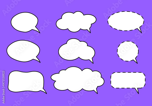  Speech bubbles set.Template comics conversation talking. Clip art cartoon element isolated editable. Vector illustration