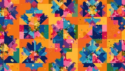 Abstract seamless pattern of geometric shapes in vibrant colors Perfect for textile design and backgrounds , wallpaper, design