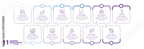 Blue tone, 11 step infographic.