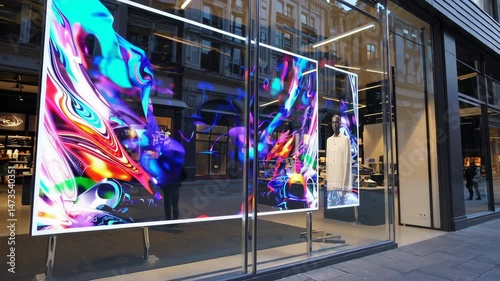 Futuristic Storefront Featuring Transparent Digital Display for Advertising