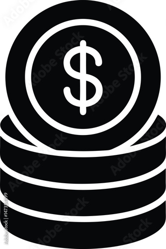 dollar coin stack logo silhouette icon vector illustration