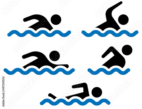 Illustrations of Dynamic Swimming Poses for Effective Use in Various Types of Media Formats