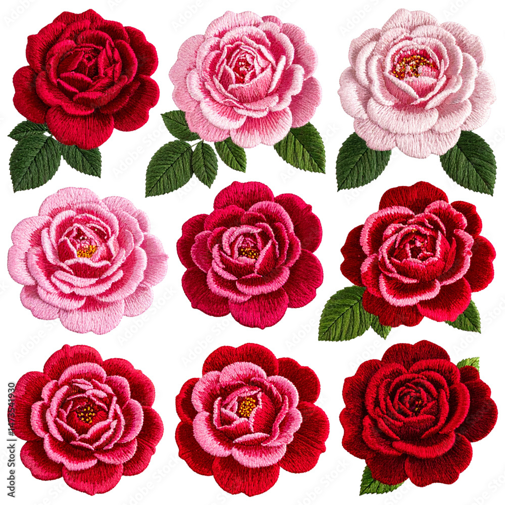 Obraz premium Set of Embroidered rose isolated on a transparent background