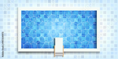A Serene Blue Swimming Pool featuring Modern Tiles and a Comfortable Lounge Chair for Relaxation